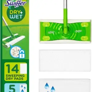 Swiffer Sweeper 2-in-1 Dry + Wet Floor Mopping and Sweeping Kit, Multi-Surface Kit for Floor Cleaning, Kit Includes 1 Sweeper, 14 Dry Sweeping Cloths, 5 Wet Mopping Cloths
