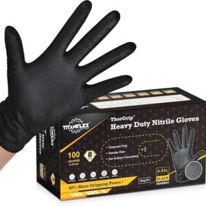 ๐ - Heavy Duty Black Industrial Nitrile Gloves with Raised Diamond Texture